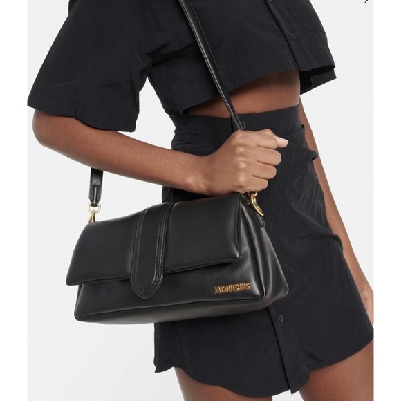 ❌❌SOLD! JACQUEMUS BLACK LEATHER LARGE LAMBSKIN BAMBIMOU SHOULDER BAG PURSE NWT! - Picture 3 of 16